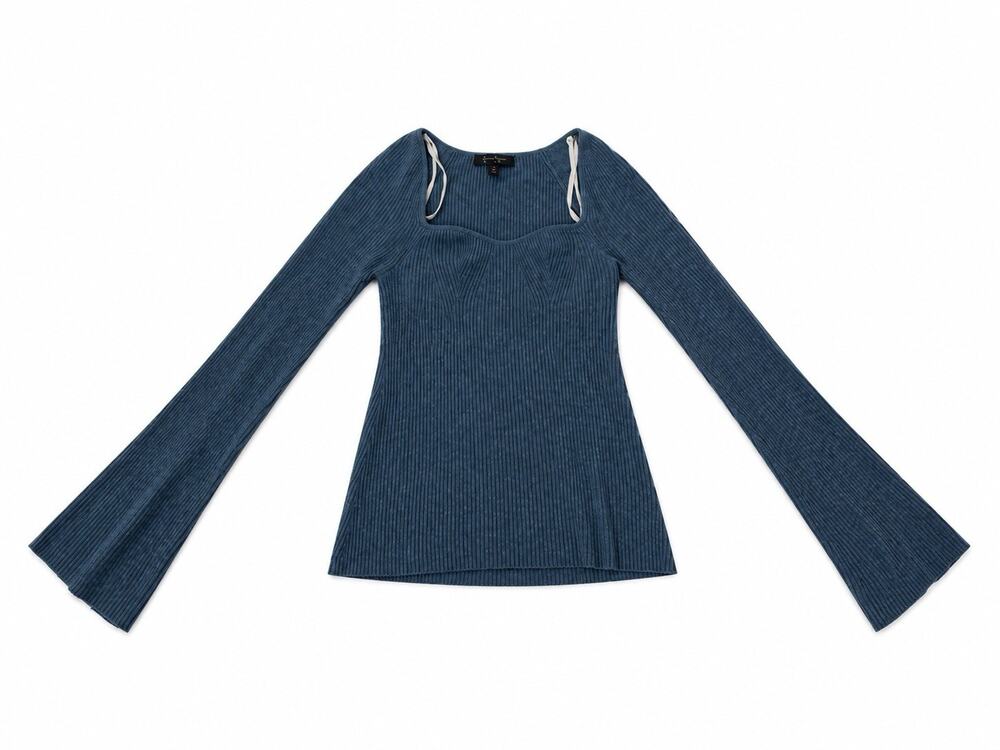 Jessica Simpson Women’s XS Blue Ribbed Knit Sweetheart Neck Bell Sleeve Top